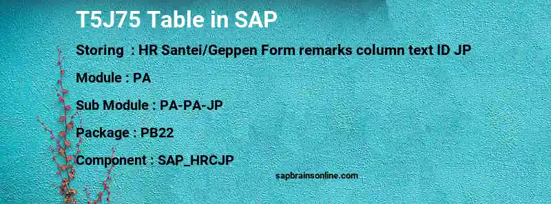 SAP T5J75 table