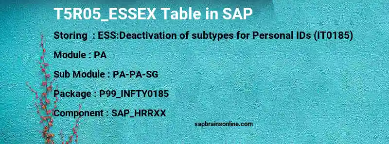 SAP T5R05_ESSEX table