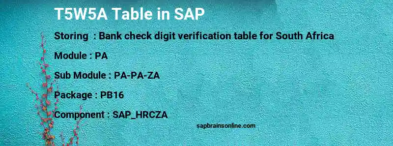SAP T5W5A table