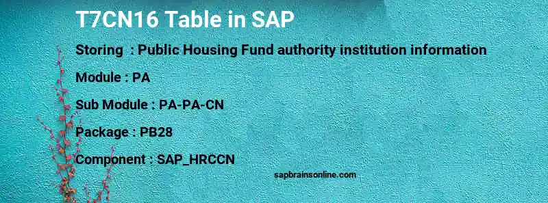SAP T7CN16 table