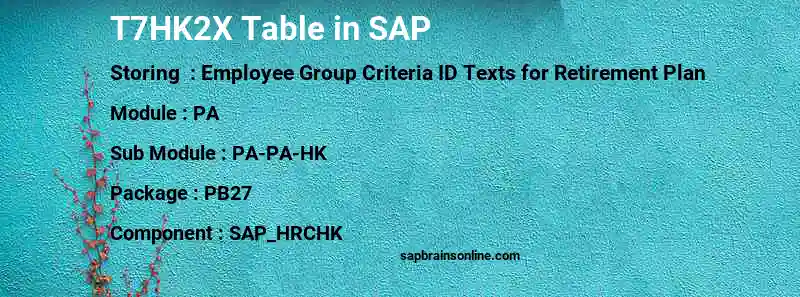 SAP T7HK2X table
