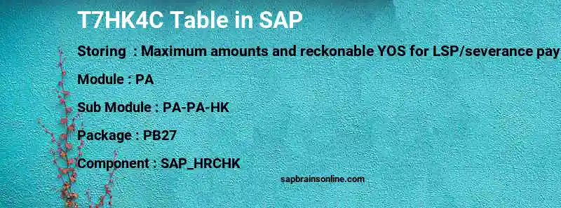 SAP T7HK4C table