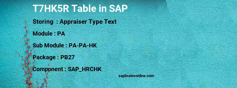 SAP T7HK5R table