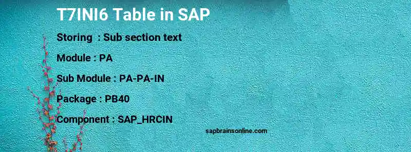 SAP T7INI6 table