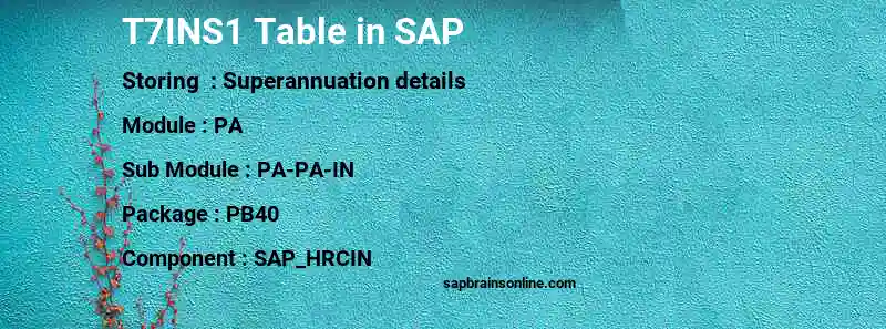 SAP T7INS1 table