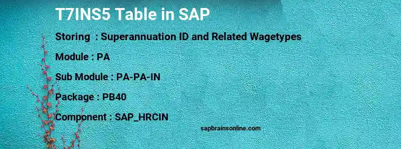 SAP T7INS5 table