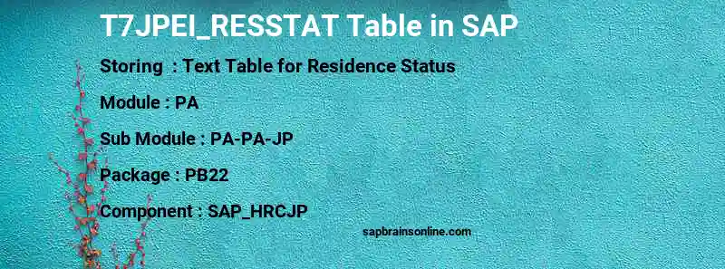 SAP T7JPEI_RESSTAT table