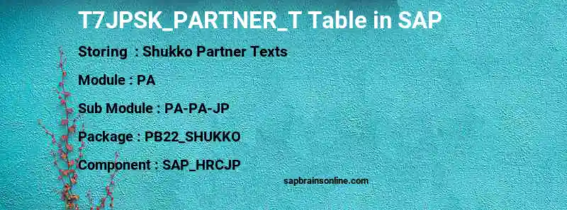 SAP T7JPSK_PARTNER_T table