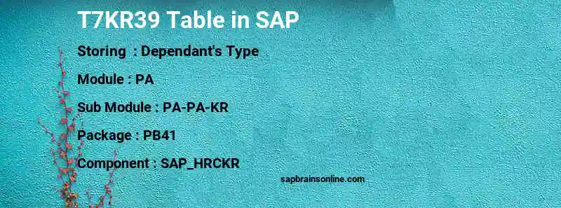 SAP T7KR39 table