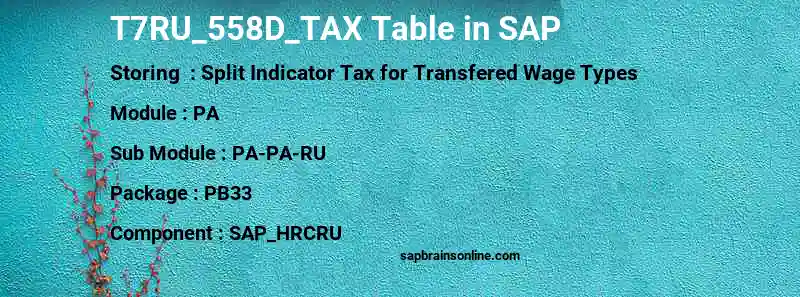 SAP T7RU_558D_TAX table