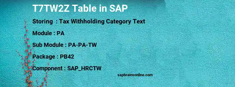 SAP T7TW2Z table