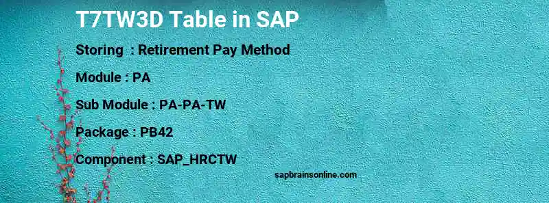SAP T7TW3D table