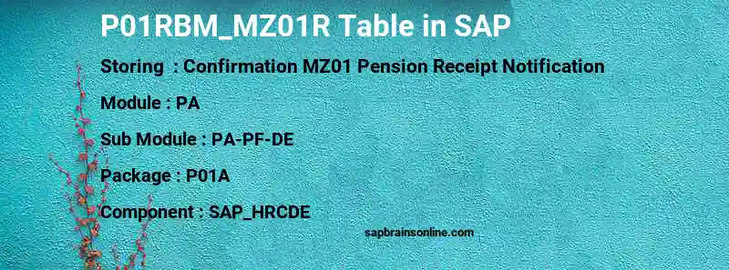 SAP P01RBM_MZ01R table