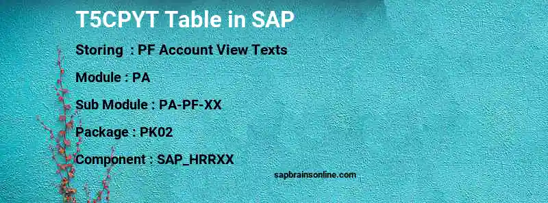 SAP T5CPYT table
