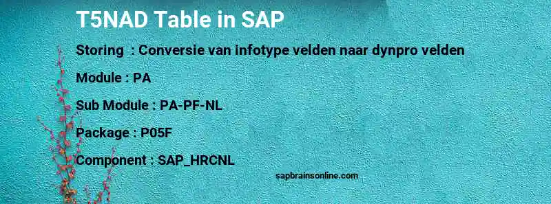 SAP T5NAD table