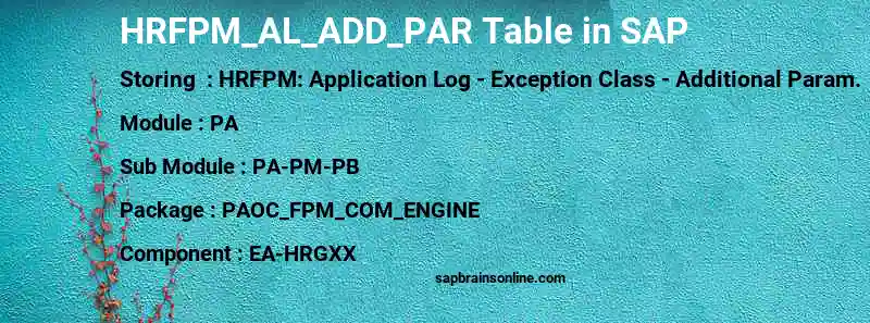 SAP HRFPM_AL_ADD_PAR table