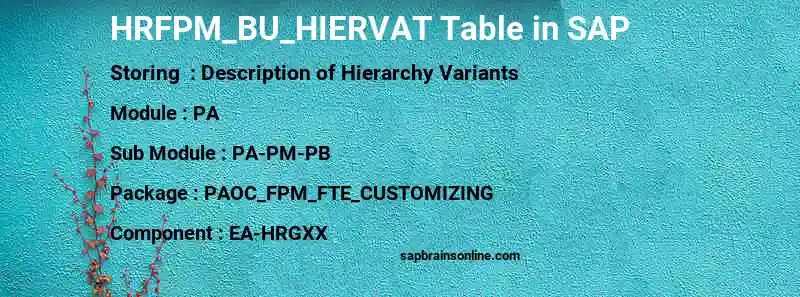 SAP HRFPM_BU_HIERVAT table