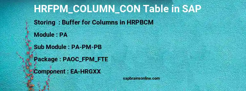 SAP HRFPM_COLUMN_CON table