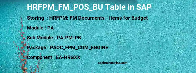 SAP HRFPM_FM_POS_BU table