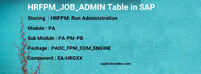 SAP HRFPM_JOB_ADMIN table