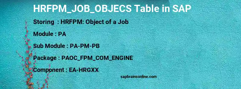 SAP HRFPM_JOB_OBJECS table