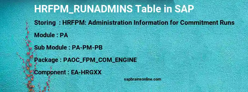 SAP HRFPM_RUNADMINS table