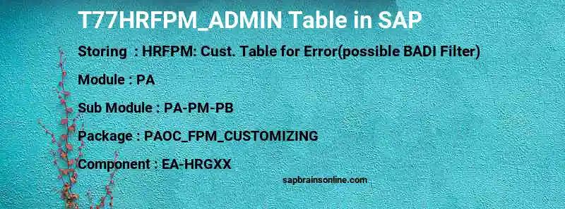SAP T77HRFPM_ADMIN table