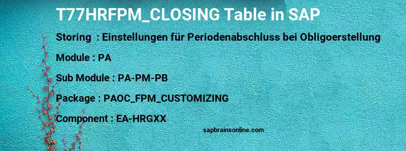 SAP T77HRFPM_CLOSING table