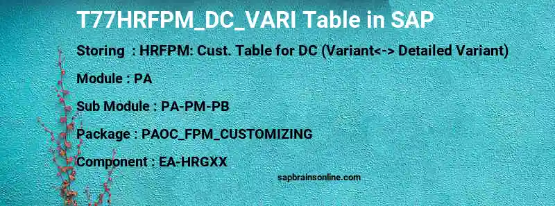SAP T77HRFPM_DC_VARI table