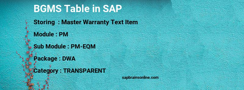 SAP BGMS table