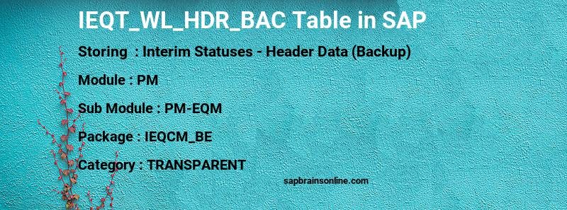 SAP IEQT_WL_HDR_BAC table
