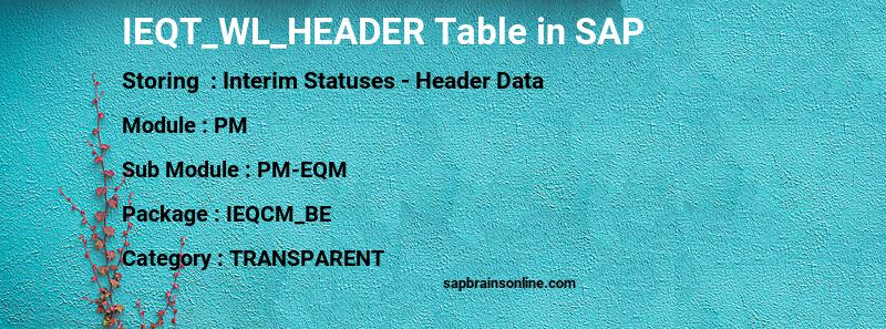 SAP IEQT_WL_HEADER table