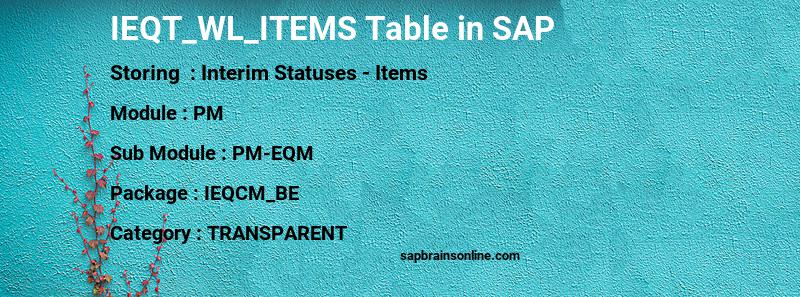 SAP IEQT_WL_ITEMS table