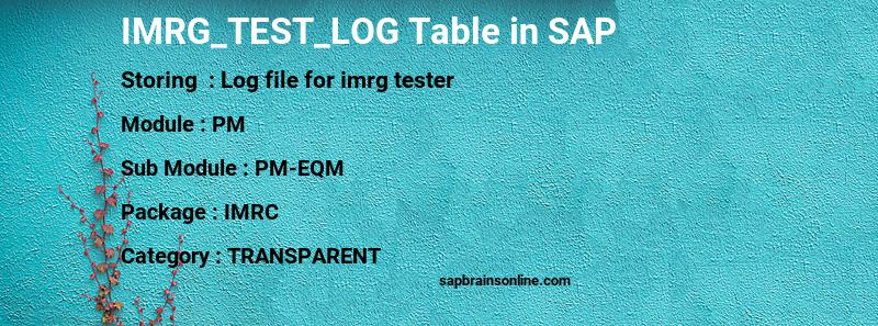 SAP IMRG_TEST_LOG table