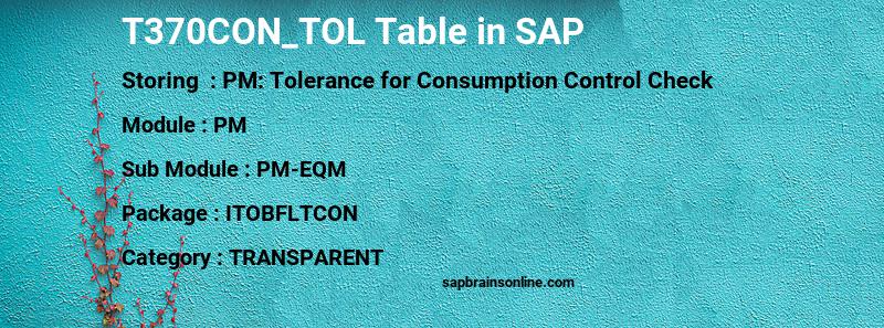 SAP T370CON_TOL table