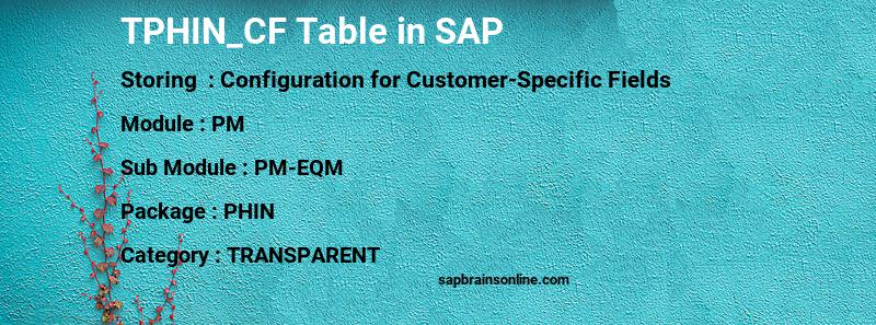 SAP TPHIN_CF table