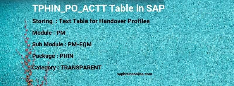 SAP TPHIN_PO_ACTT table