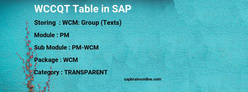 SAP WCCQT table