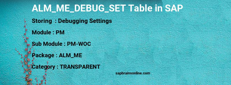 SAP ALM_ME_DEBUG_SET table