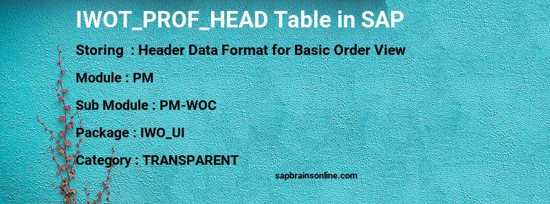 SAP IWOT_PROF_HEAD table