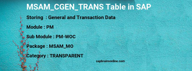 SAP MSAM_CGEN_TRANS table