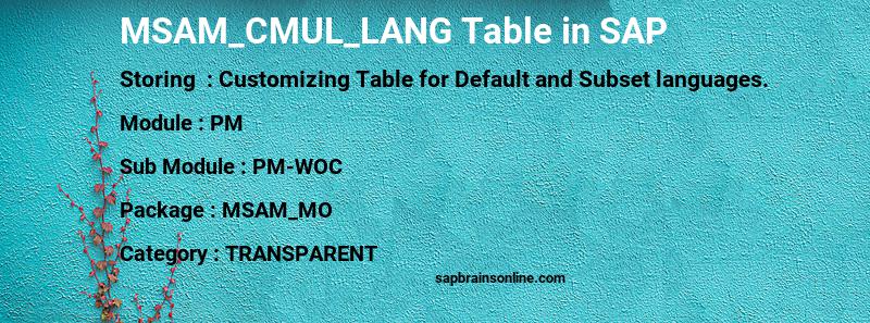 SAP MSAM_CMUL_LANG table