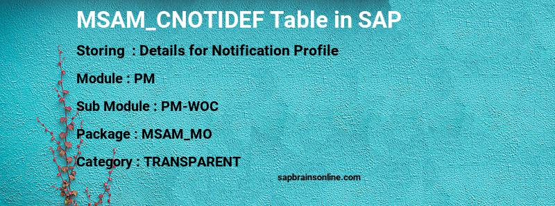 SAP MSAM_CNOTIDEF table