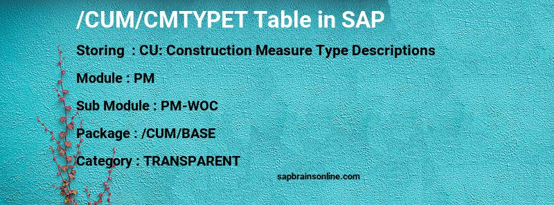 SAP /CUM/CMTYPET table