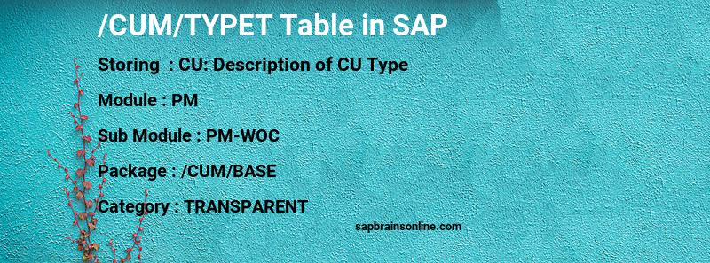 SAP /CUM/TYPET table