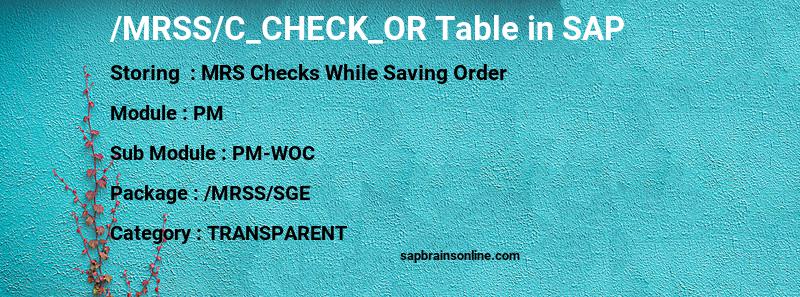 SAP /MRSS/C_CHECK_OR table