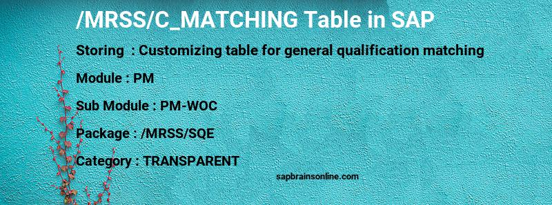 SAP /MRSS/C_MATCHING table