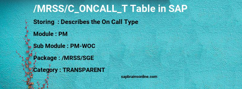 SAP /MRSS/C_ONCALL_T table