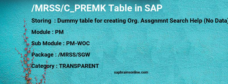 SAP /MRSS/C_PREMK table