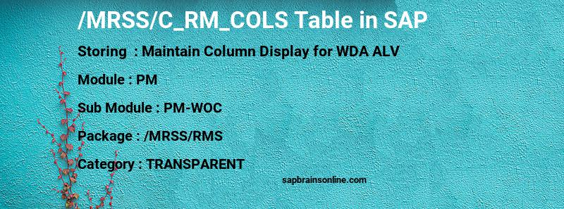 SAP /MRSS/C_RM_COLS table